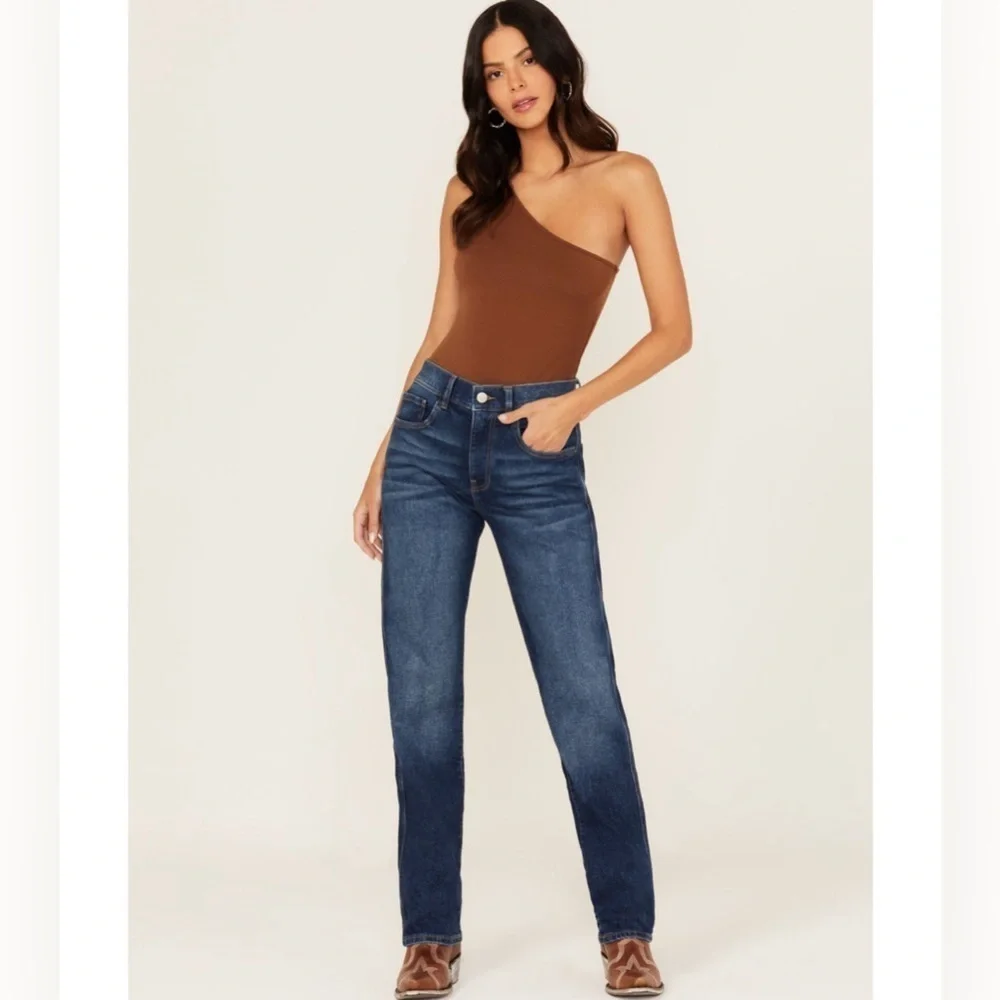 Wrap‎ Weft Womens High Rise Straight Leg Stretch Jeans Dark Wash Size 6 28